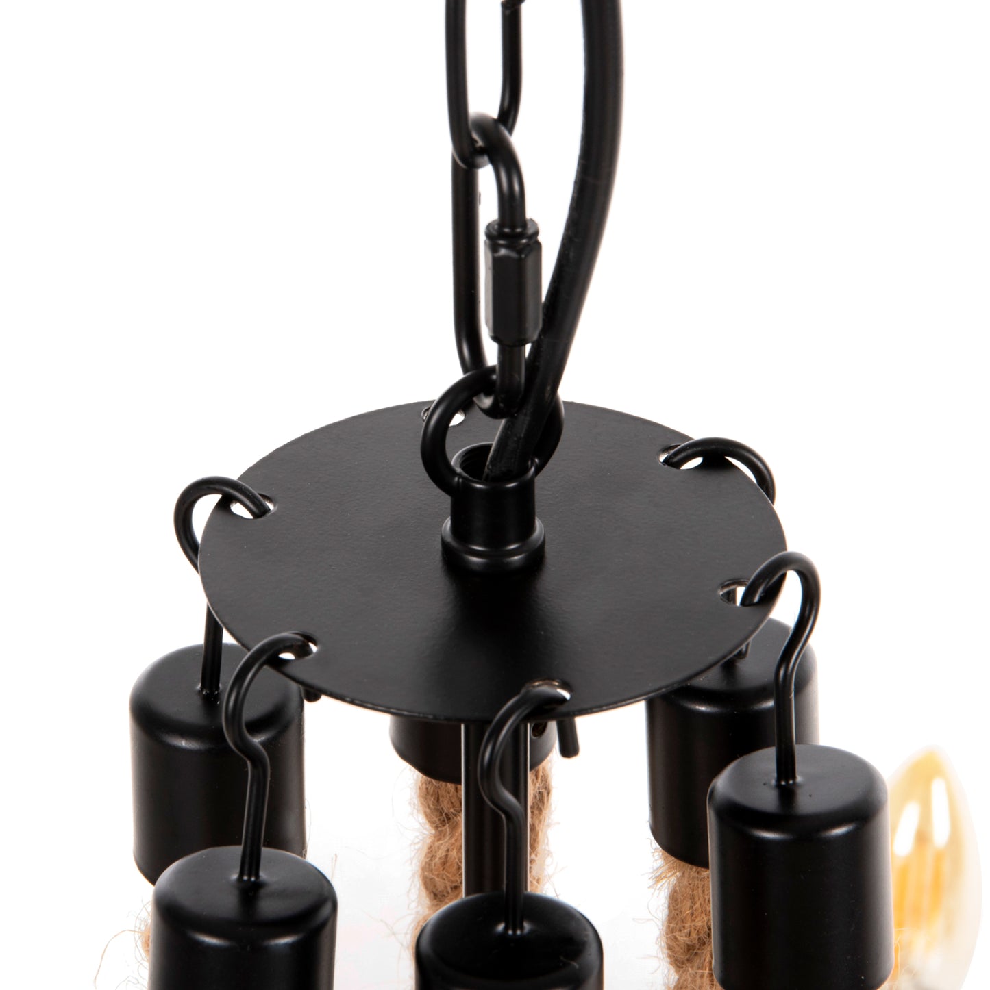CEILING PENDANT LIGHT 6-LIGHT ROPE AND BLACK METAL 74x74x123