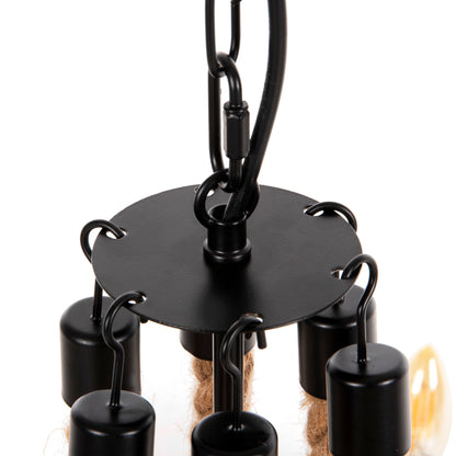 CEILING PENDANT LIGHT 6-LIGHT ROPE AND BLACK METAL 74x74x123