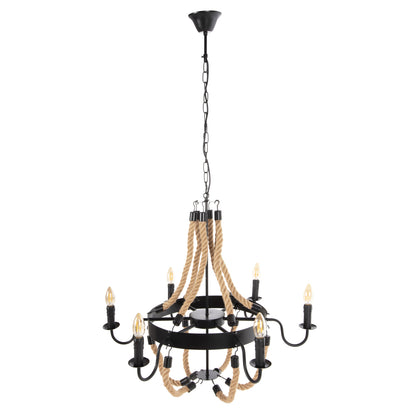CEILING PENDANT LIGHT 6-LIGHT ROPE AND BLACK METAL 74x74x123