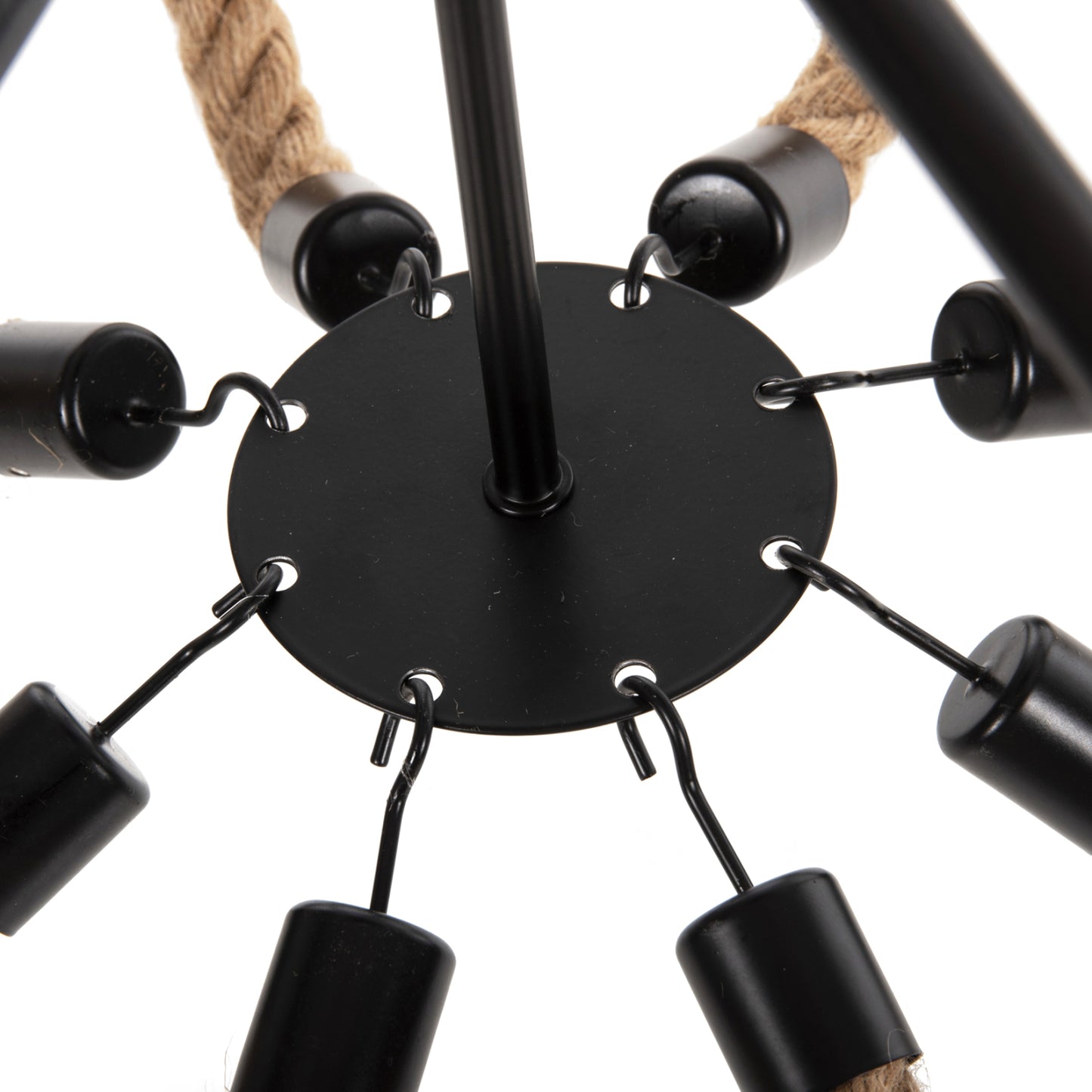 CEILING LIGHT PENDANT 8-LIGHT ROPE AND BLACK METAL 84x84x121