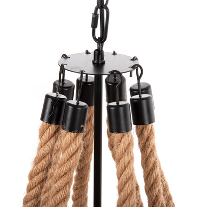 CEILING LIGHT PENDANT 8-LIGHT ROPE AND BLACK METAL 84x84x121