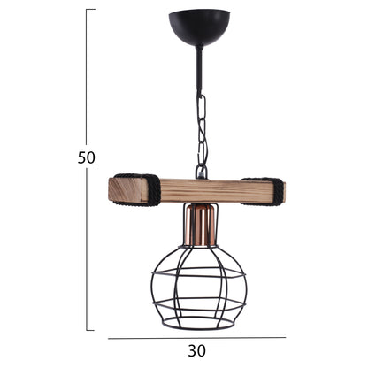 CEILING LAMP WITH WOOD AND METAL MESH 30x16x50