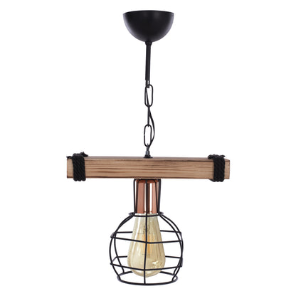 CEILING LAMP WITH WOOD AND METAL MESH 30x16x50
