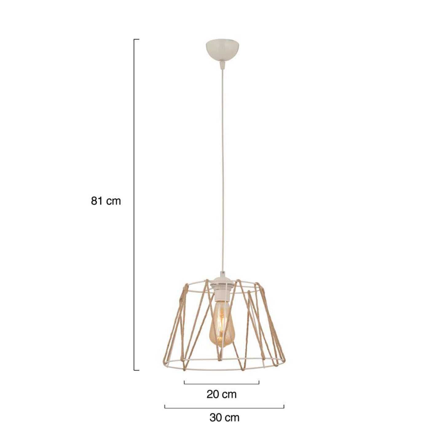 CEILING LAMP METAL WHITE WITH ROPE BEIGE Φ30x81