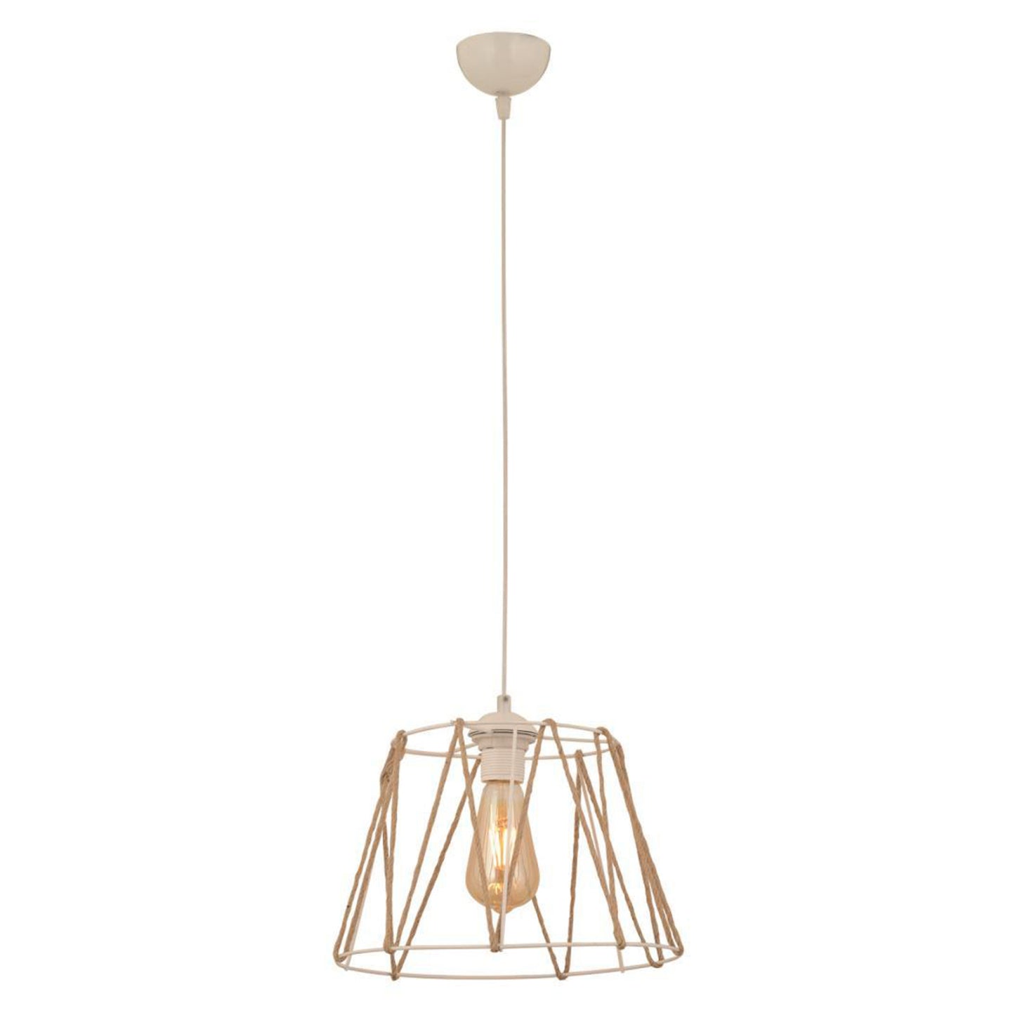 CEILING LAMP METAL WHITE WITH ROPE BEIGE Φ30x81