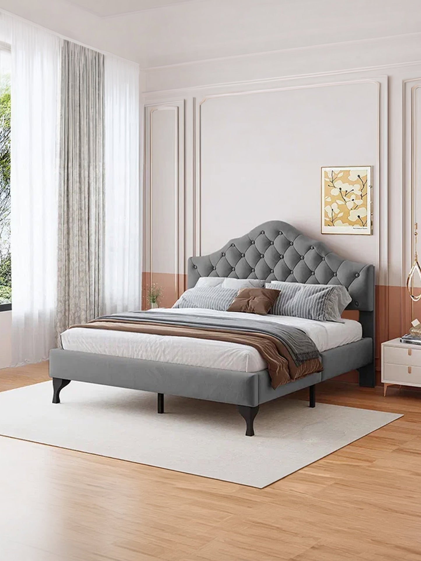 Επενδυμένο Κρεβάτι Desora Γκρι 203x160x122