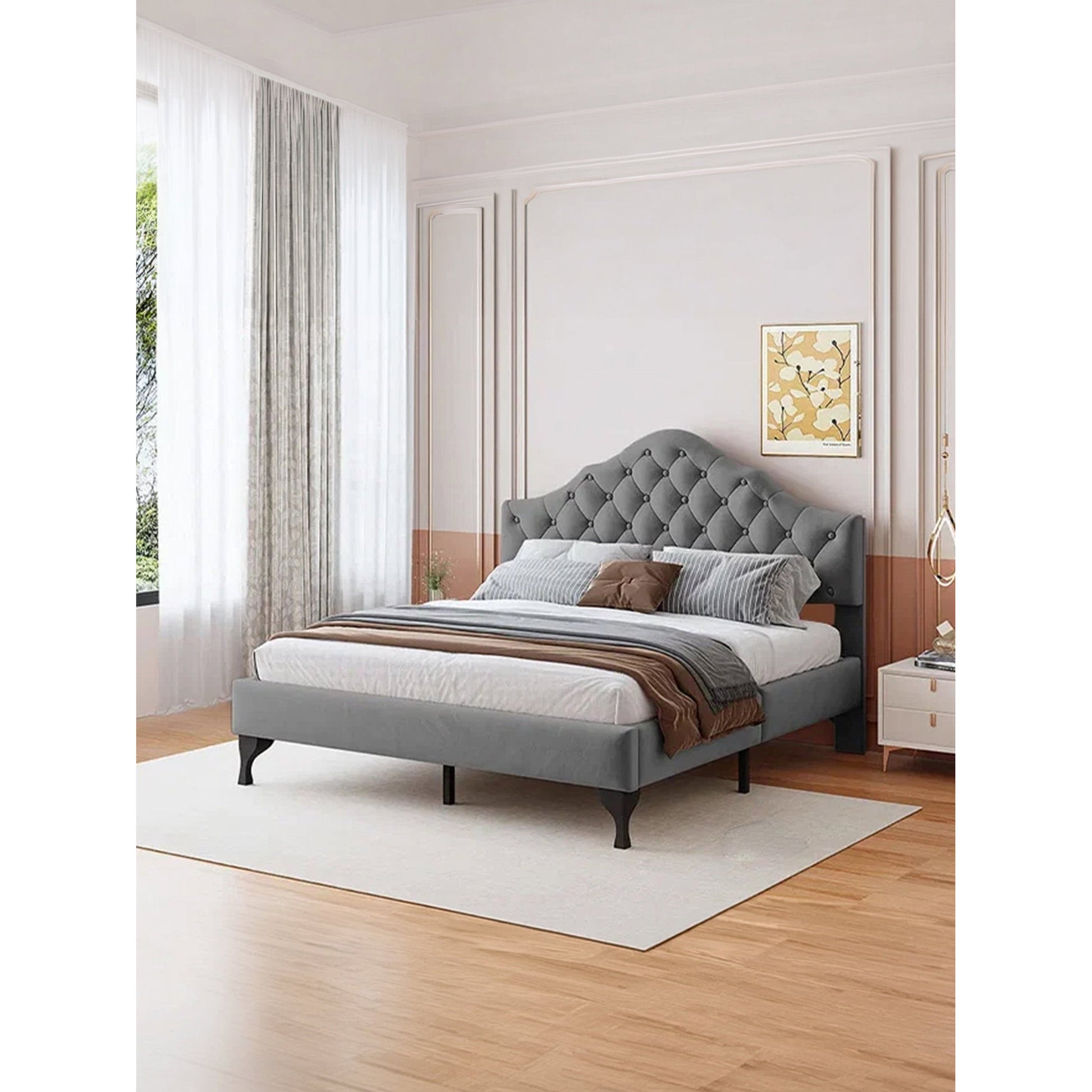 Επενδυμένο Κρεβάτι Desora Γκρι 203x160x122