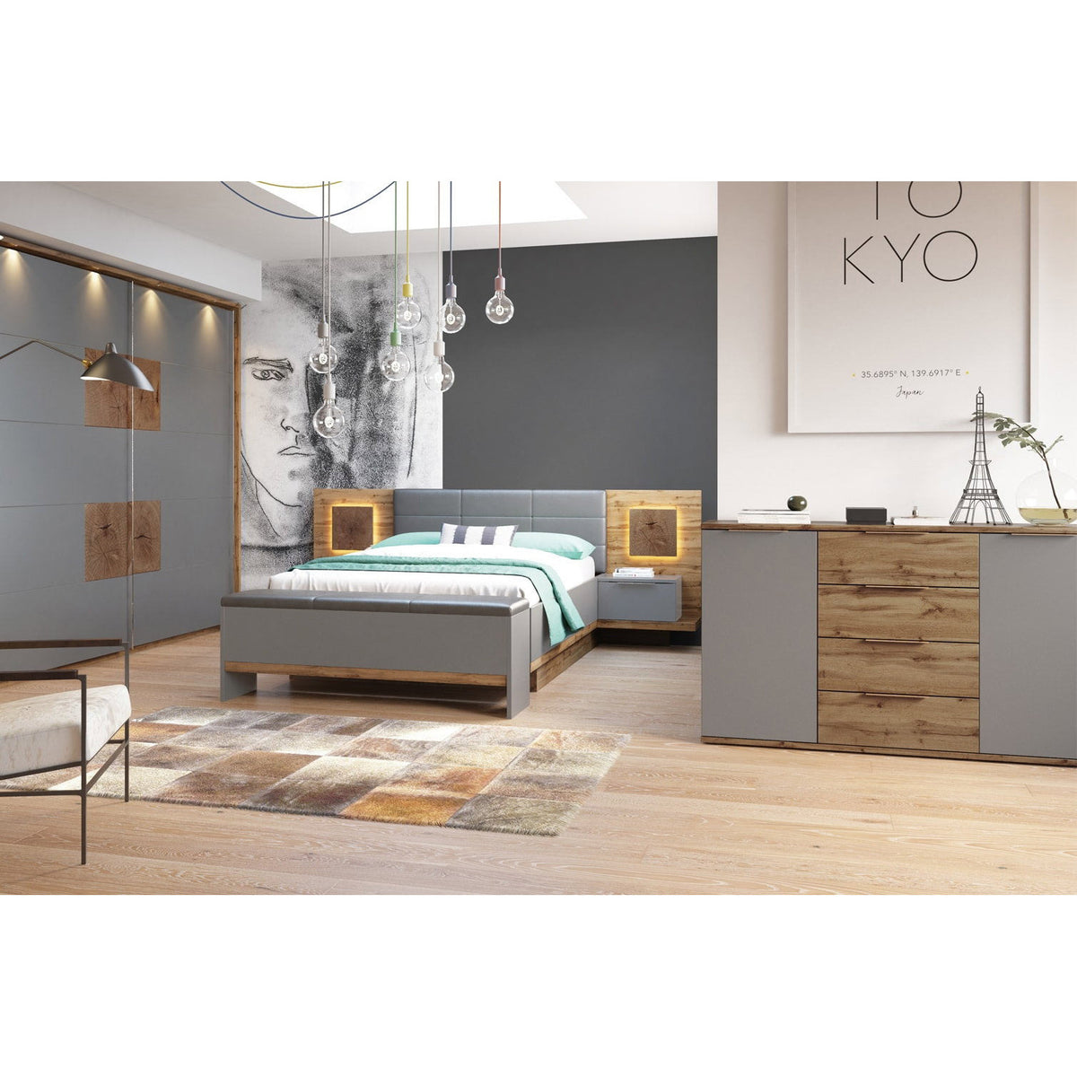 Ludost Bed Natural - Grey 165x211x100