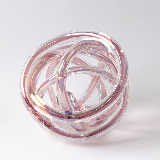 Διακοσμητικός Γυάλινος Κόμπος με Ροζ Σχέδια 12x12x12