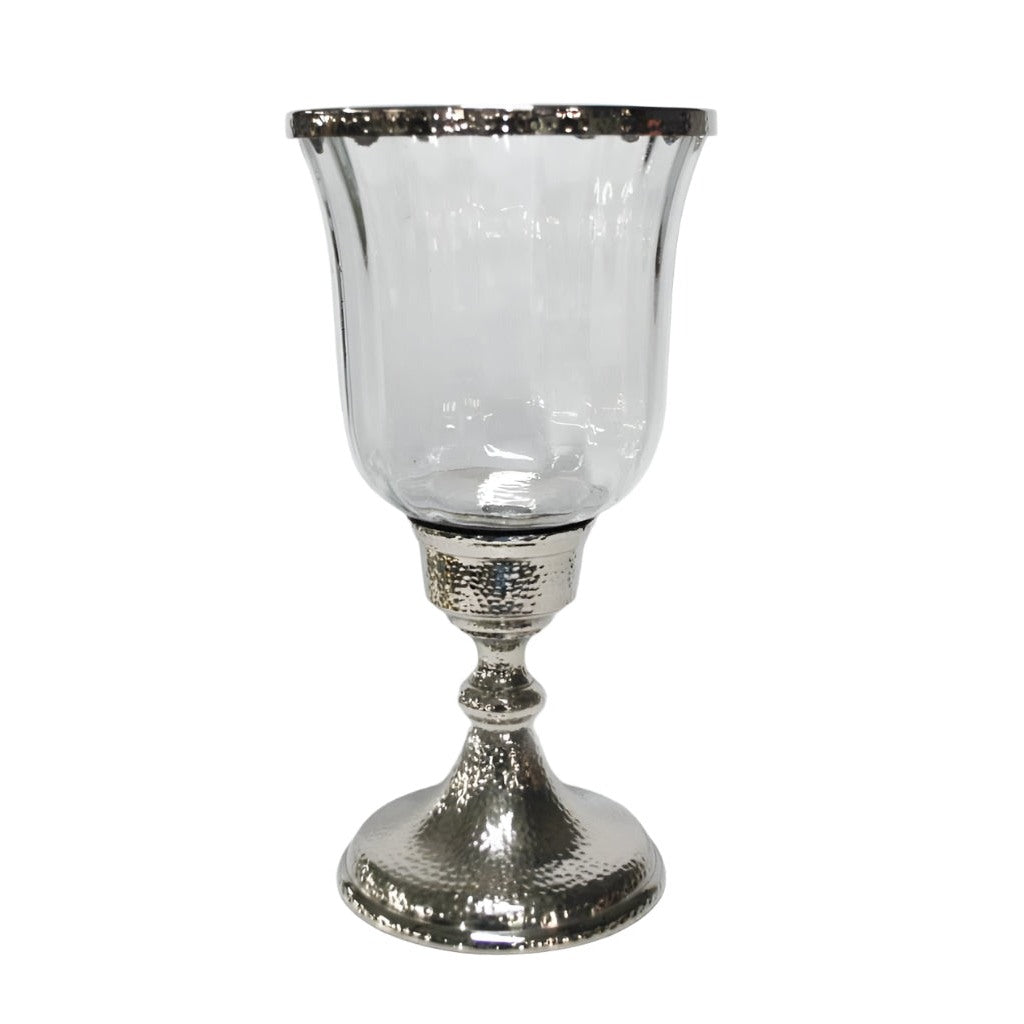 Διακοσμητικό Γυάλινο Βάζο με Μεταλλική Ασημί Βάση & Στεφάνι 19x19x35.5