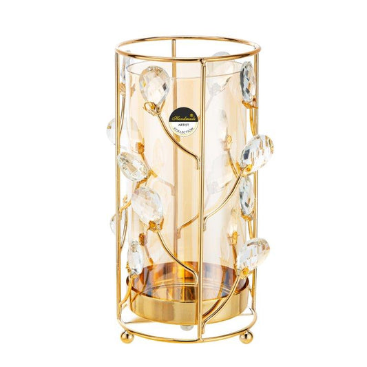 Κηροπήγιο Γυάλινο/Μέταλλο με Χρυσές Διακοσμητικές Διακλαδώσεις 11.8x11.8x24