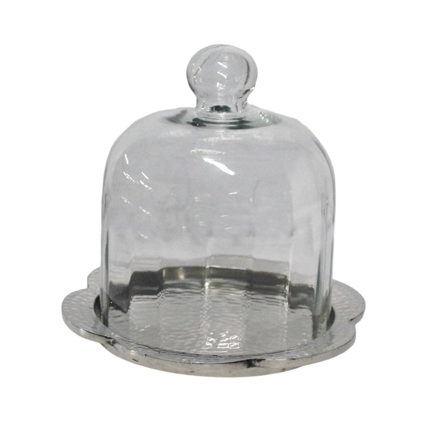 Τουρτιέρα Μεταλλική με Καπάκι Γυάλινο & Ασημί Δίσκο 18x18x15