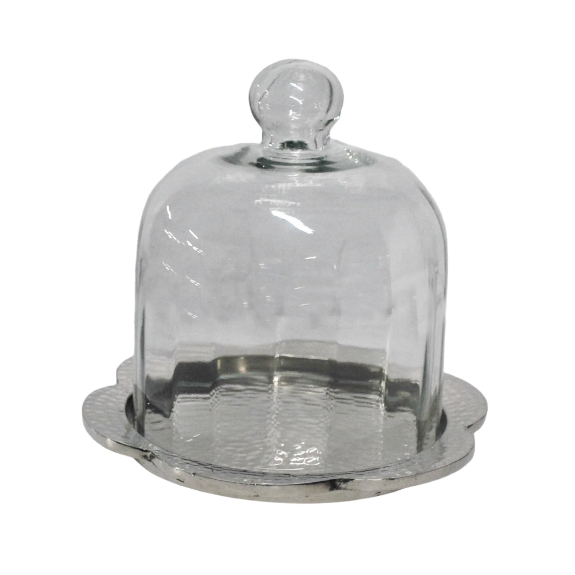 Τουρτιέρα Μεταλλική με Καπάκι Γυάλινο & Ασημί Δίσκο 18x18x15