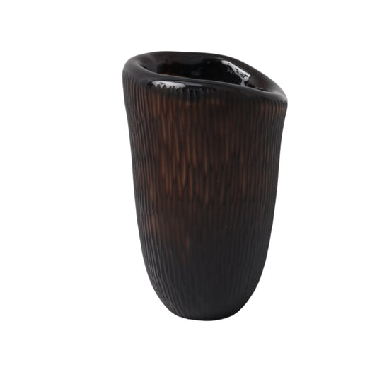 Διακοσμητικό Γυάλινο Καφέ Βάζο Ραβδωτό 21x20x31.5