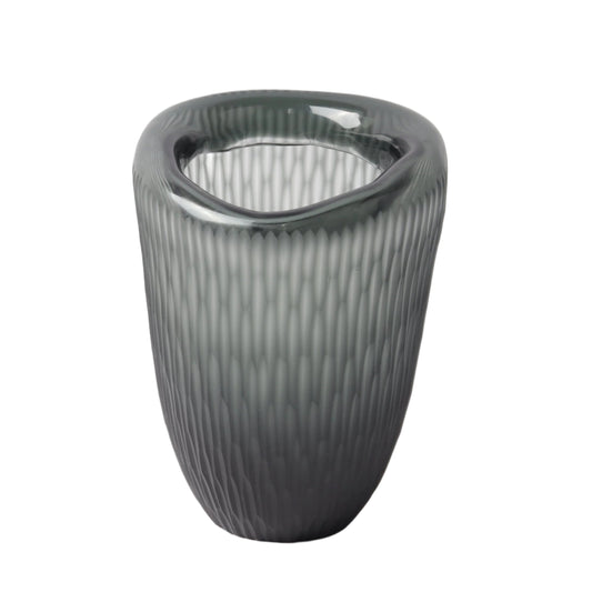 Διακοσμητικό Γυάλινο Πράσινο Βάζο Ραβδωτό 19x18x25