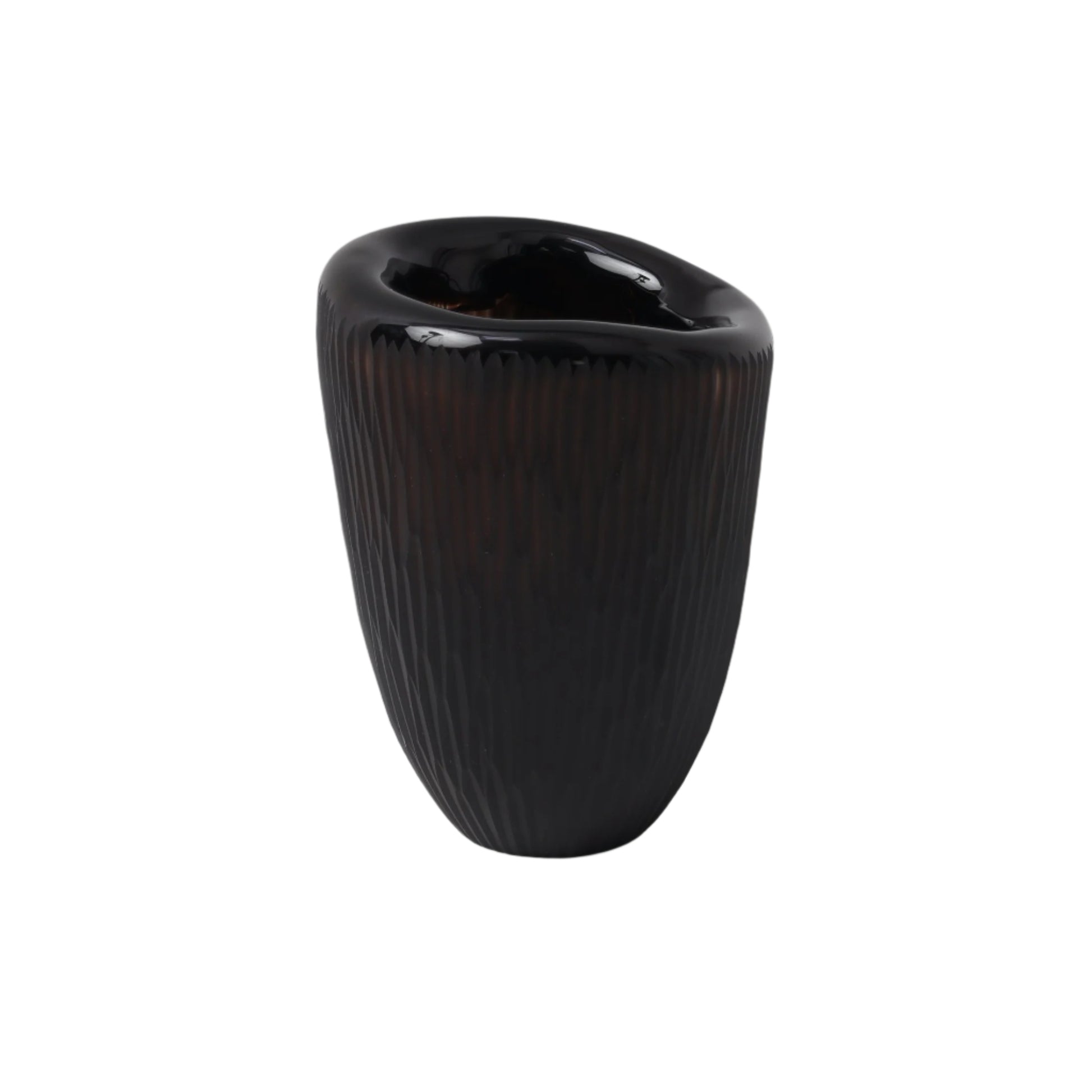 Διακοσμητικό Γυάλινο Καφέ Βάζο Ραβδωτό 19x18x25