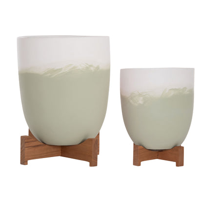 ΓΛΑΣΤΡΕΣ ΣΕΤ 2 ΤΜΧ SEON TERRACOTTA ΣΕ ΛΕΥΚΟ & ΠΡΑΣΙΝΟ TEAK ΒΑΣΗ