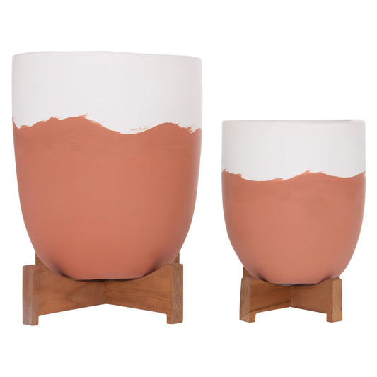 ΓΛΑΣΤΡΕΣ ΣΕΤ 2 ΤΜΧ SEON TERRACOTTA ΣΕ ΛΕΥΚΟ & ΤΕΡΑΚΟΤΑ TEAK ΒΑΣΗ