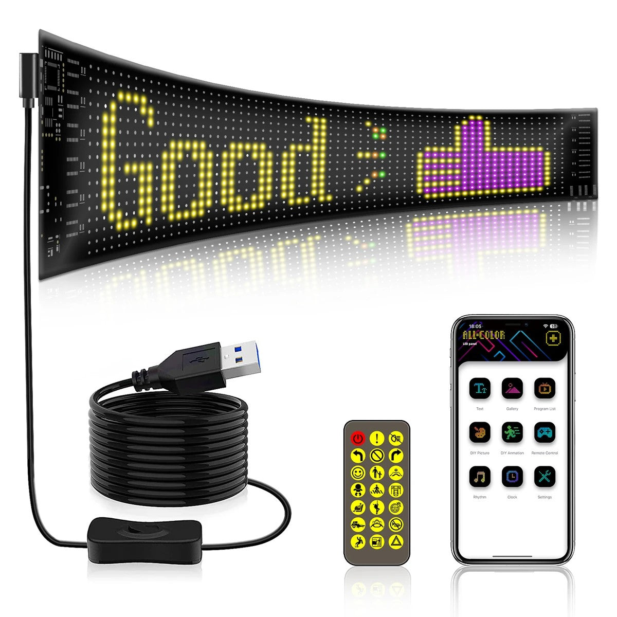 MATRIX GLB-106-0002 Εύκαμπτη Κυλιόμενη Ψηφιακή Επιγραφή P5 64x16 Pixel LED 10W DC 5V 2A με USB 2.0 Αδιάβροχο IP65 Πολύχρωμο RGB - Bluetooth Control μέσω iPIXEL APP - Μ37.4 x Π0.2 x Υ9.2