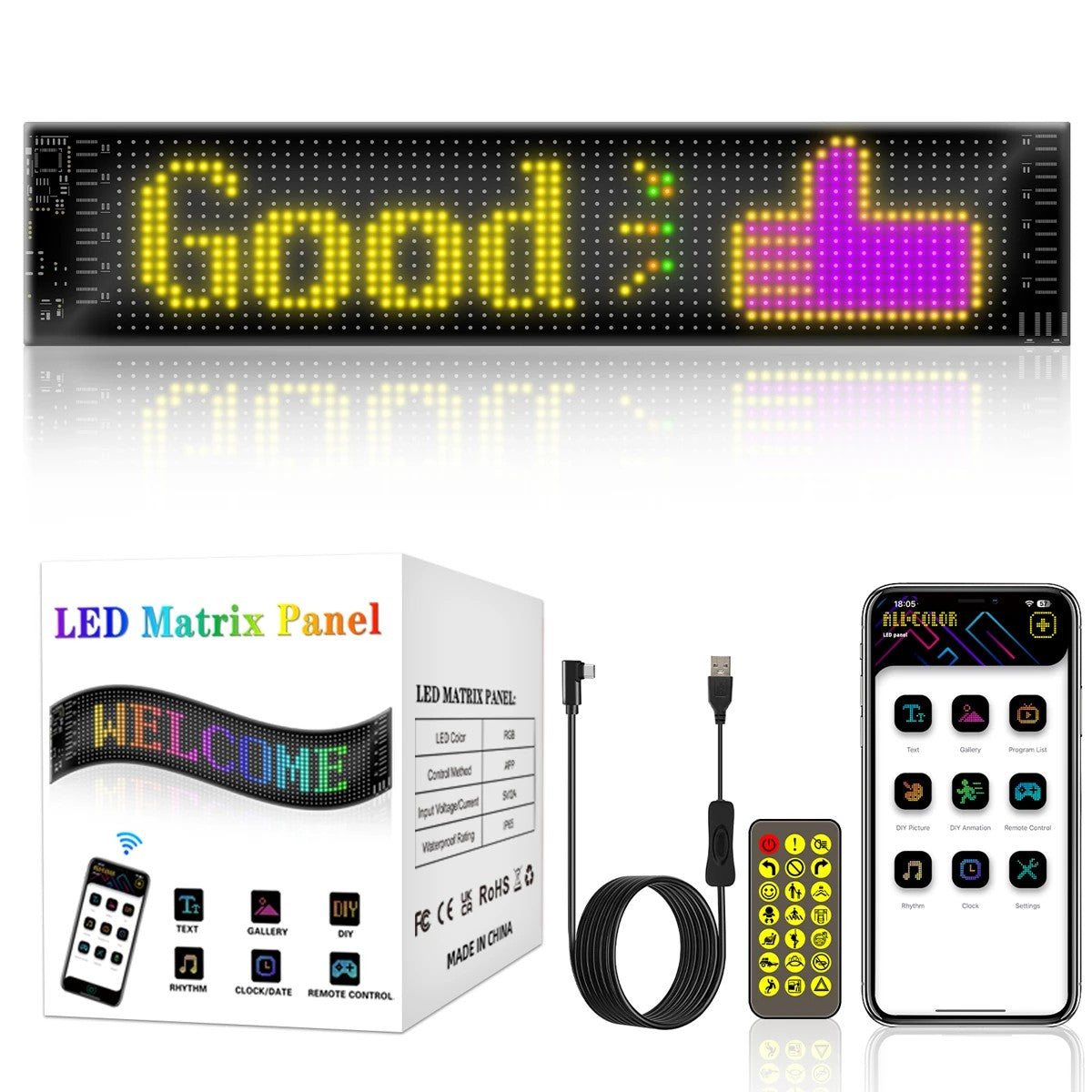 MATRIX GLB-106-0002 Εύκαμπτη Κυλιόμενη Ψηφιακή Επιγραφή P5 64x16 Pixel LED 10W DC 5V 2A με USB 2.0 Αδιάβροχο IP65 Πολύχρωμο RGB - Bluetooth Control μέσω iPIXEL APP - Μ37.4 x Π0.2 x Υ9.2