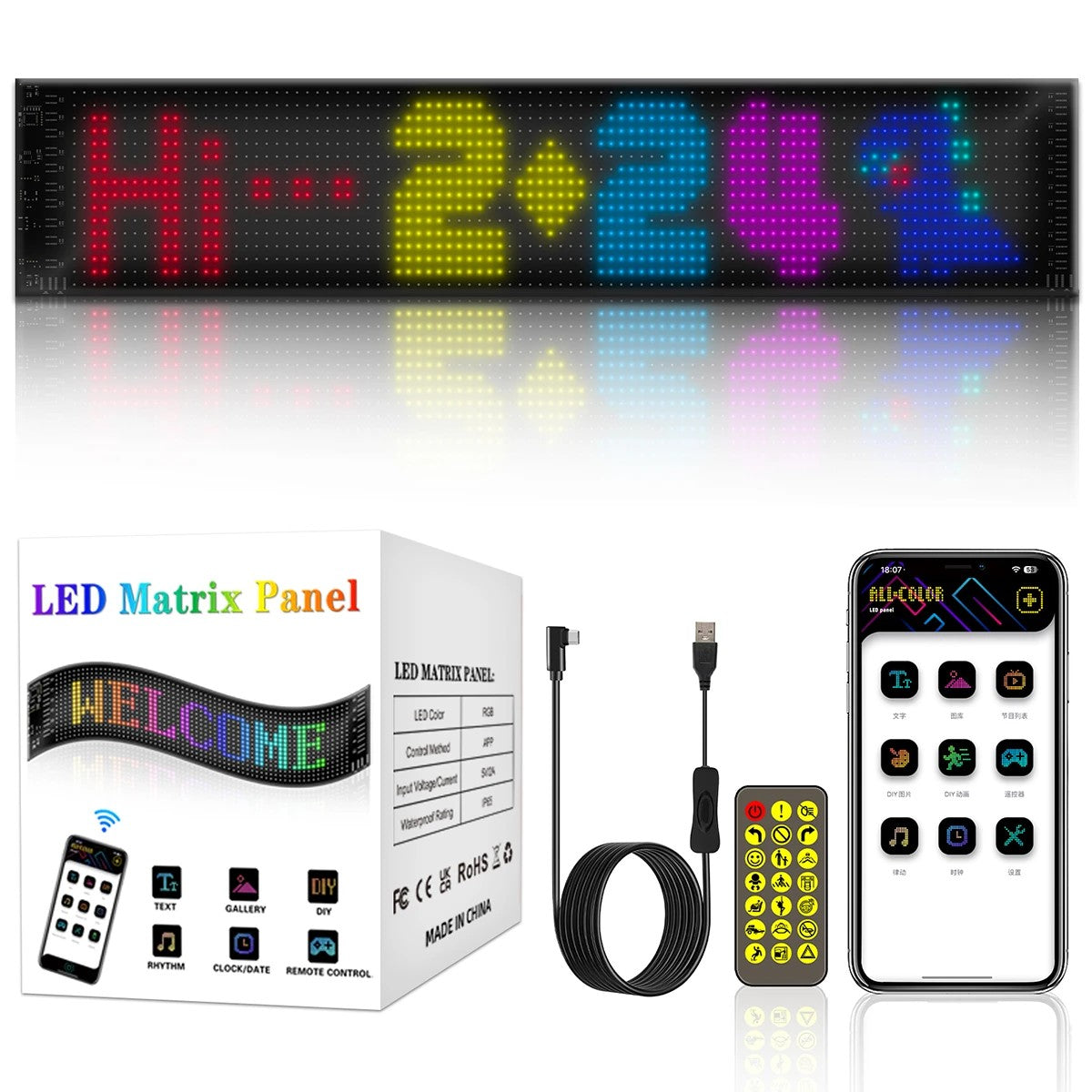 MATRIX GLB-106-0003 Εύκαμπτη Κυλιόμενη Ψηφιακή Επιγραφή P6 96x16 Pixel LED 10W DC 5V 2A με USB 2.0 Αδιάβροχο IP65 Πολύχρωμο RGB - Bluetooth Control μέσω iPIXEL APP - Μ59.5 x Π0.2 x Υ12
