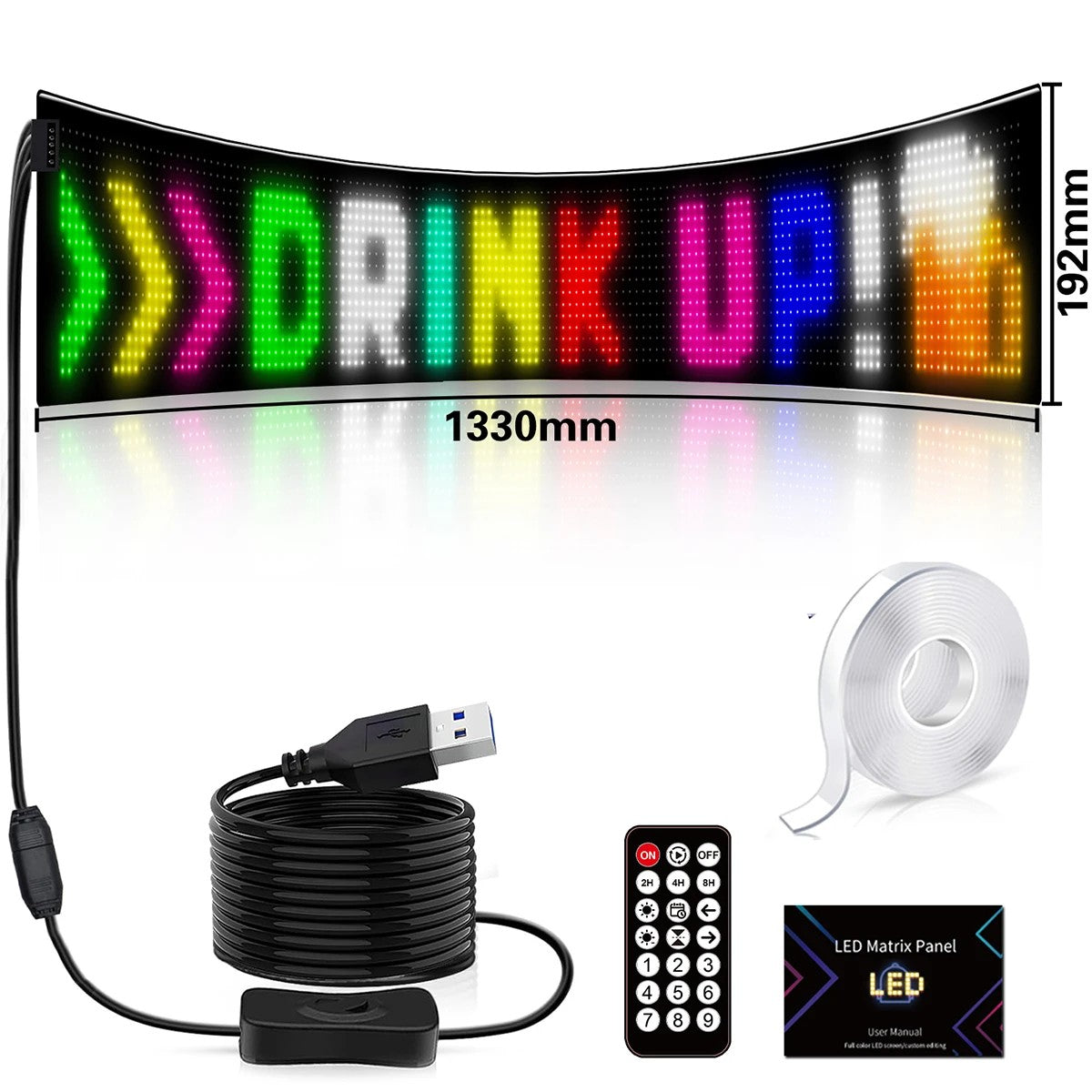 MATRIX GLB-106-0004 Εύκαμπτη Κυλιόμενη Ψηφιακή Επιγραφή P9 144x16 Pixel LED 10W DC 5V 2A με USB 2.0 Αδιάβροχο IP65 Πολύχρωμο RGB - Bluetooth Control μέσω iPIXEL APP - Μ133 x Π0.4 x Υ19.2