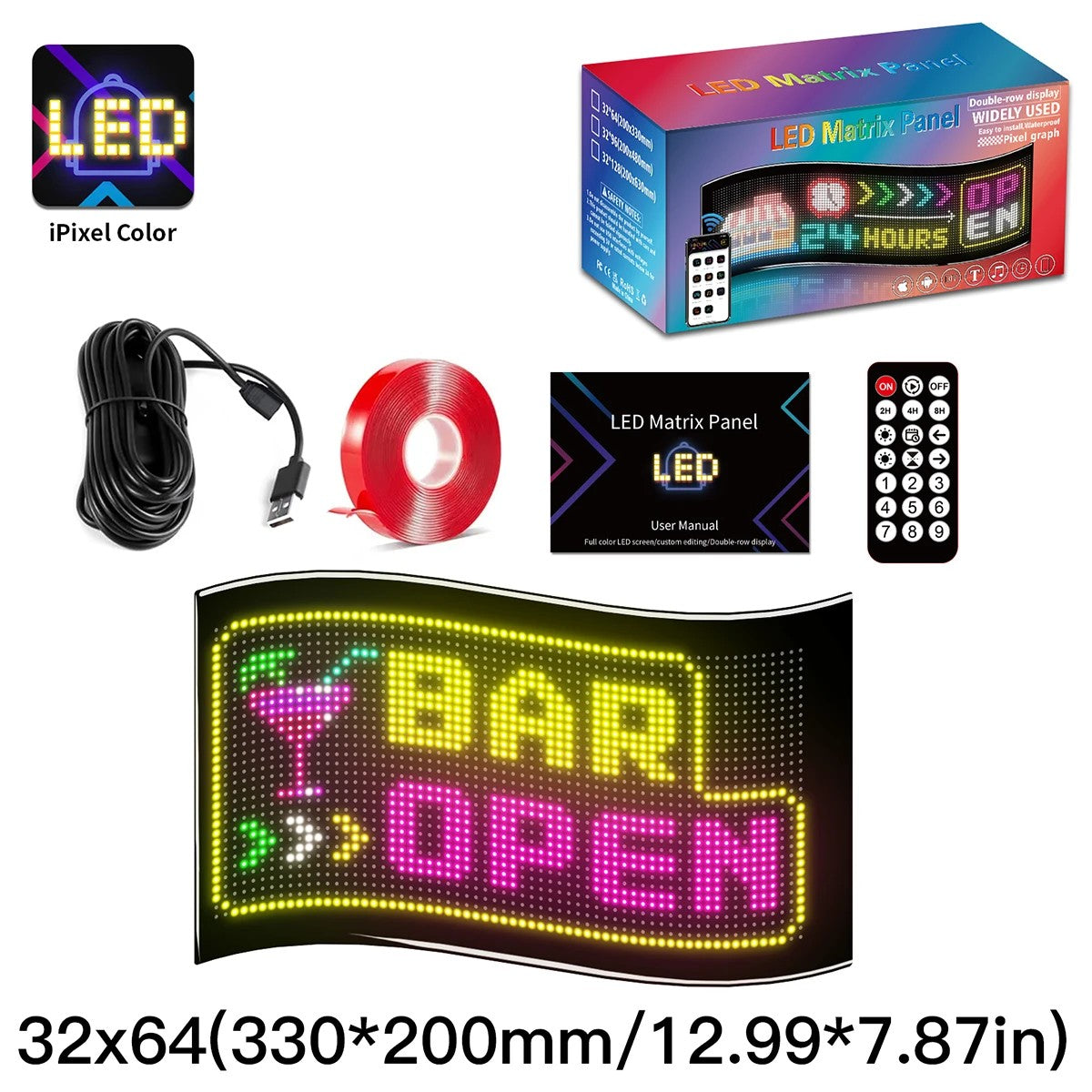 MATRIX GLB-106-0008 Εύκαμπτη Κυλιόμενη Ψηφιακή Επιγραφή P4.5 64x32 Pixel LED 10W AC 220-240V Αδιάβροχο IP65 Πολύχρωμο RGB - Bluetooth Control μέσω iPIXEL APP - Μ33 x Π0.4 x Υ20