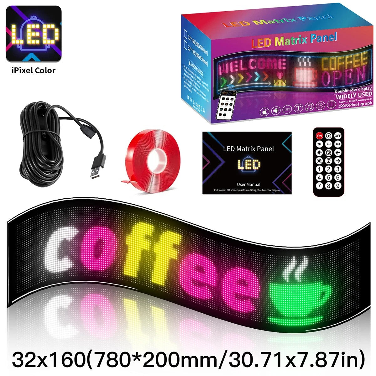 MATRIX GLB-106-0010 Εύκαμπτη Κυλιόμενη Ψηφιακή Επιγραφή P4.5 160x32 Pixel LED 20W AC 220-240V Αδιάβροχο IP65 Πολύχρωμο RGB - Bluetooth Control μέσω iPIXEL APP - Μ78 x Π0.4 x Υ20