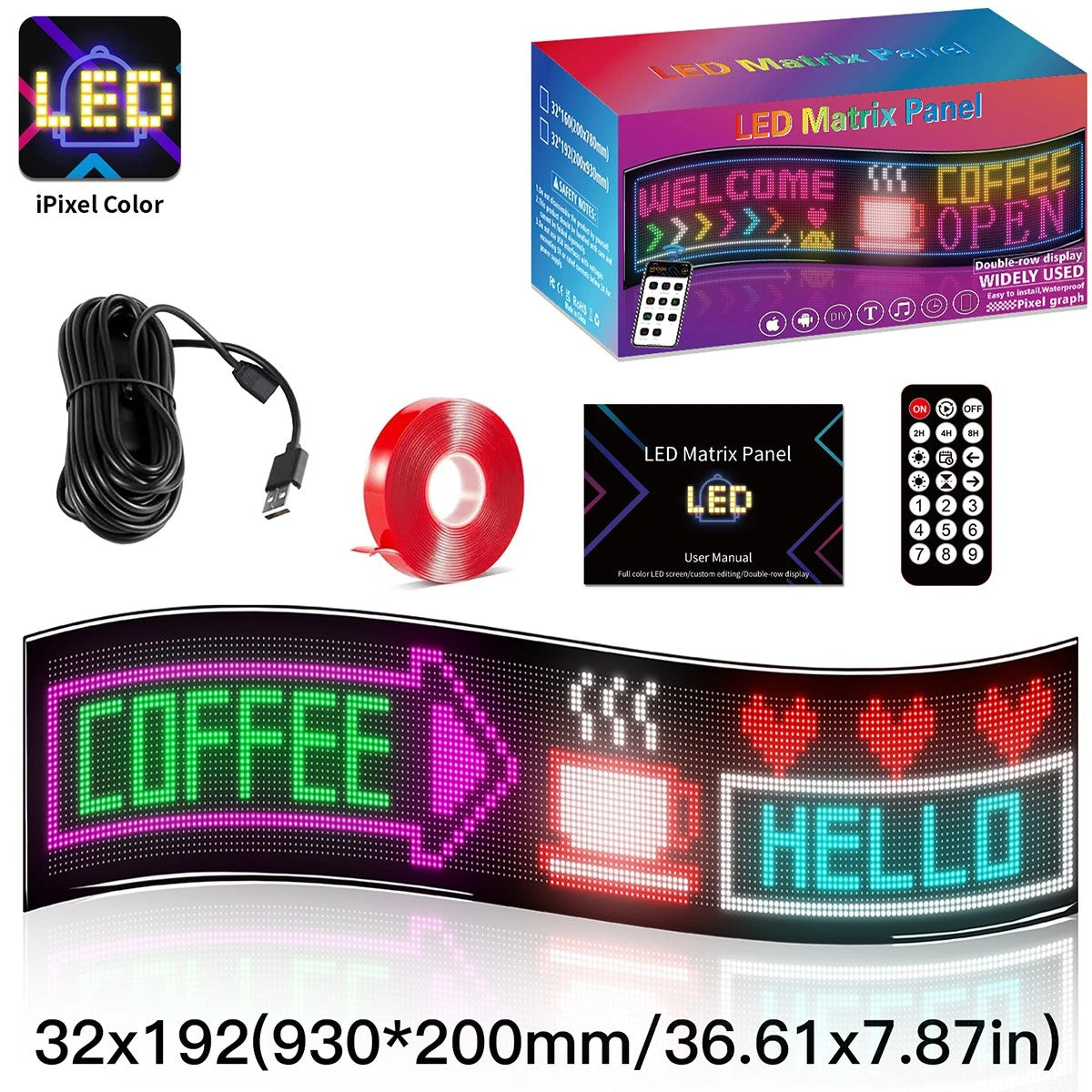 MATRIX GLB-106-0011 Εύκαμπτη Κυλιόμενη Ψηφιακή Επιγραφή P4.5 192x32 Pixel LED 20W AC 220-240V Αδιάβροχο IP65 Πολύχρωμο RGB - Bluetooth Control μέσω iPIXEL APP - Μ93 x Π0.4 x Υ20