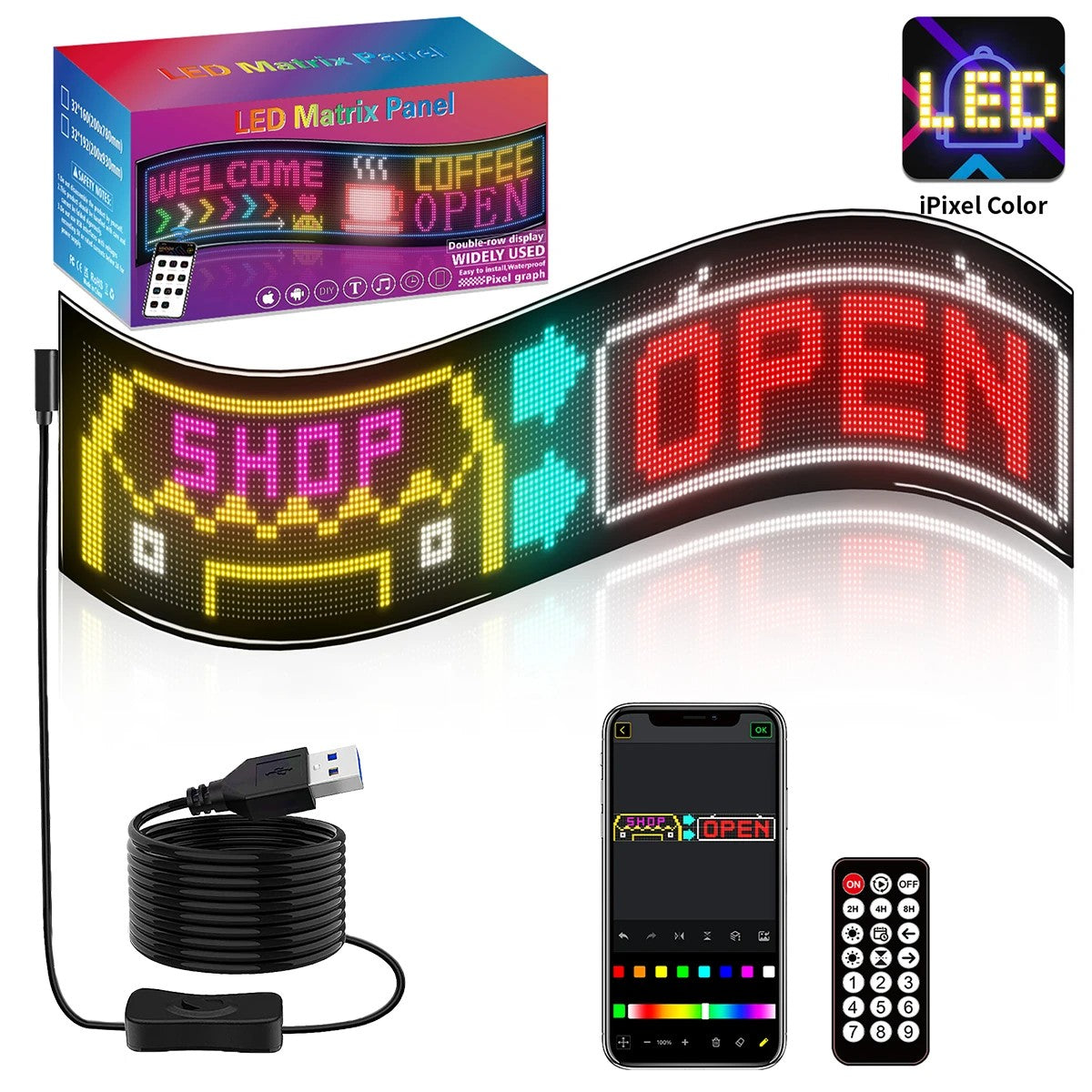 MATRIX GLB-106-0011 Εύκαμπτη Κυλιόμενη Ψηφιακή Επιγραφή P4.5 192x32 Pixel LED 20W AC 220-240V Αδιάβροχο IP65 Πολύχρωμο RGB - Bluetooth Control μέσω iPIXEL APP - Μ93 x Π0.4 x Υ20