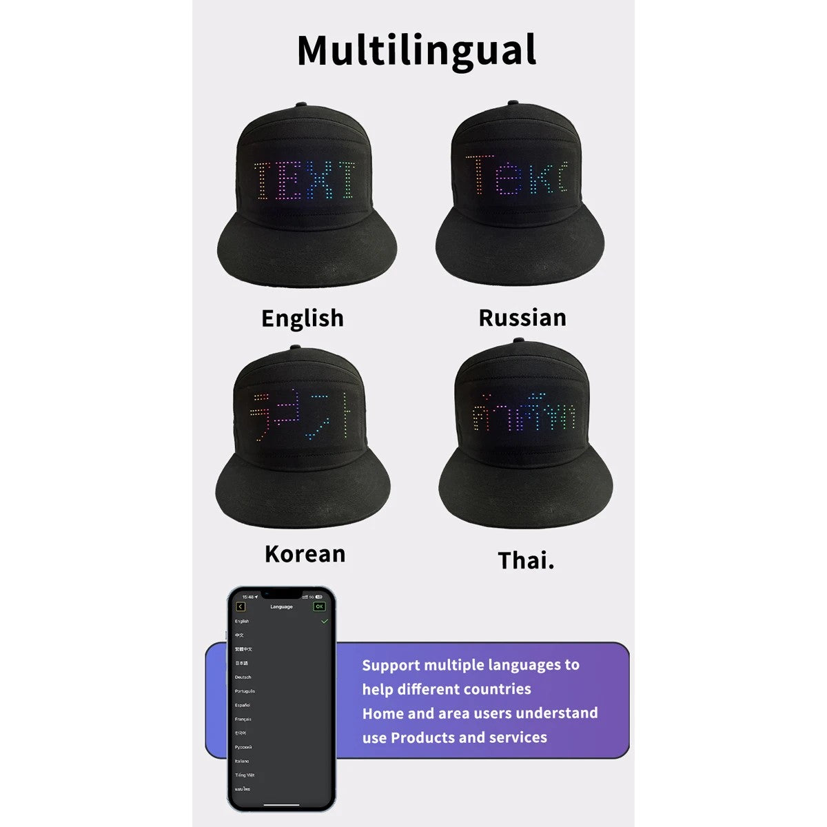 MATRIX GLB-106-0014 Καπέλο με Κυλιόμενη Ψηφιακή Επιγραφή P4 32x16 Pixel LED 0.9W DC 5V με Επαναφορτιζόμενη Μπαταρία PXM 602040 Li-ion 3.7V 400mAh IP20 Πολύχρωμο RGB - Bluetooth Control μέσω iPIXEL APP - Μ28 x Π12 x Υ13