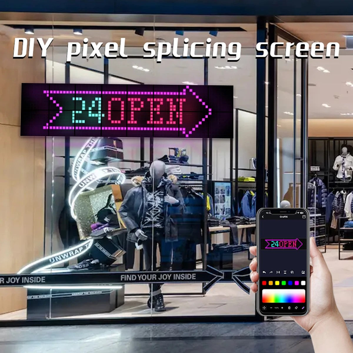 MATRIX GLB-106-0017 Κυλιόμενη Ψηφιακή Επιγραφή P24.6 64x64 Pixel LED 120W AC 220-240V IP20 Πολύχρωμο RGB - Bluetooth Control μέσω iPIXEL APP - Μ80 x Π2.6 x Υ80