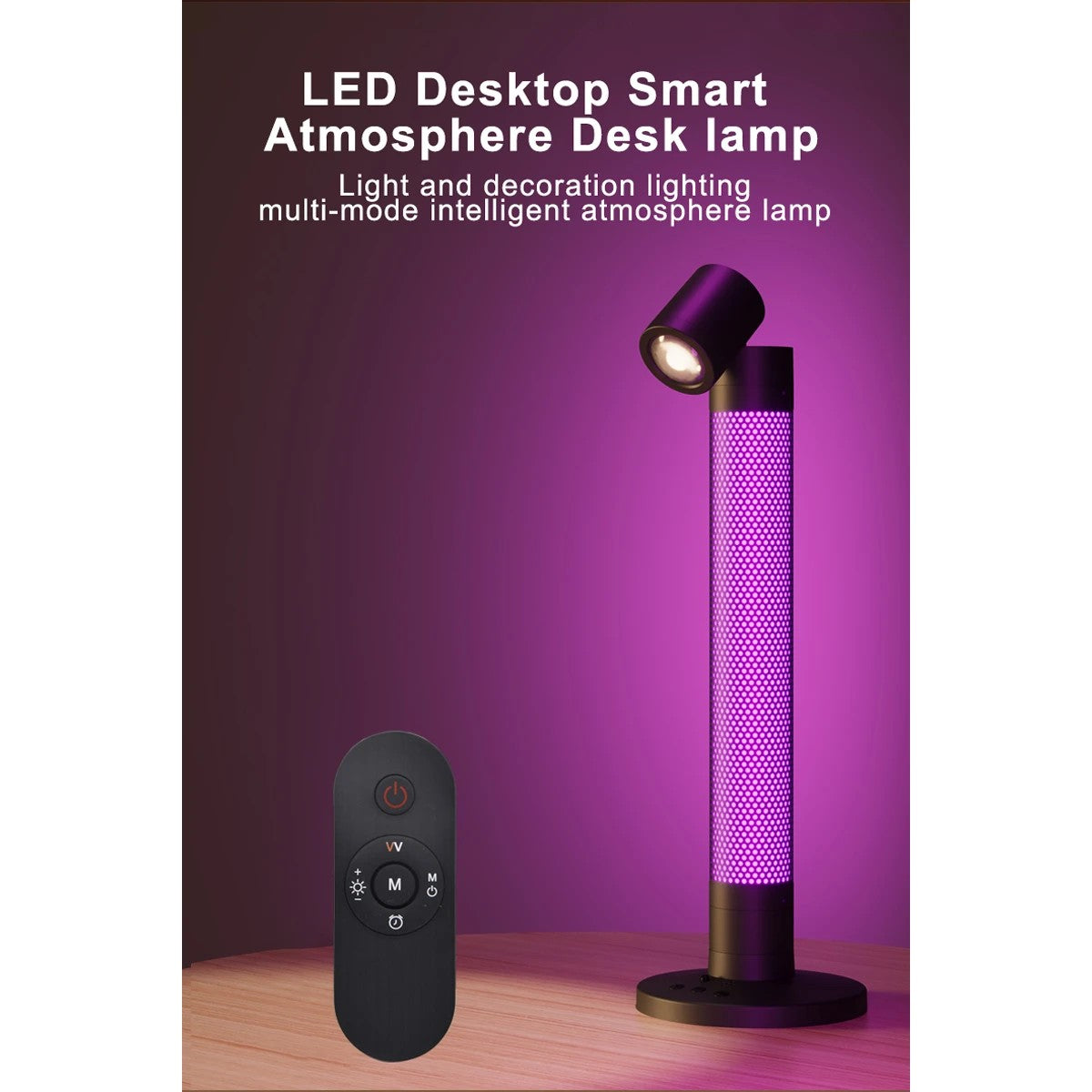 DESTINY GLB-106-0019 Επιτραπέζιο Φωτιστικό Πορτατίφ με RF Ασύρματο Χειριστήριο & Λειτουργία μέσω WiFi APP LED 10W 600lm 180° AC 220-240V IP20 Πολύχρωμο RGB Dimmable - Sanan SMD Chip - Μαύρο - Μ14 x Π14 x Υ40.5