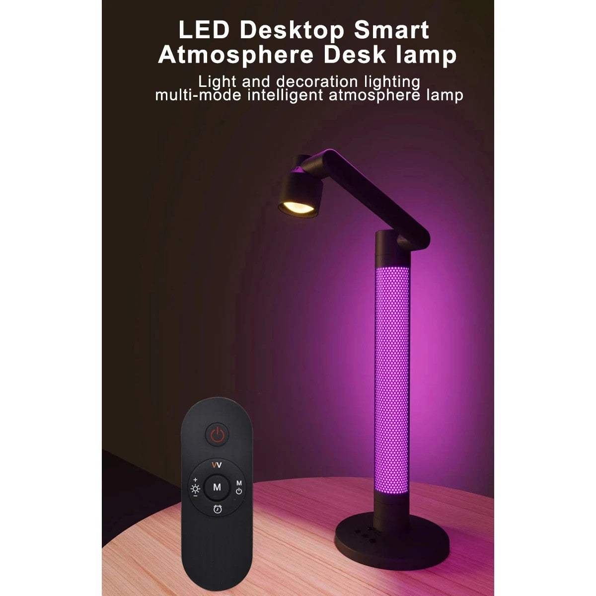 DESTINY GLB-106-0020 Επιτραπέζιο Φωτιστικό Πορτατίφ με RF Ασύρματο Χειριστήριο & Λειτουργία μέσω WiFi APP LED 10W 600lm 180° AC 220-240V IP20 Πολύχρωμο RGB Dimmable - Sanan SMD Chip - Μαύρο - Μ14 x Π14 x Υ50