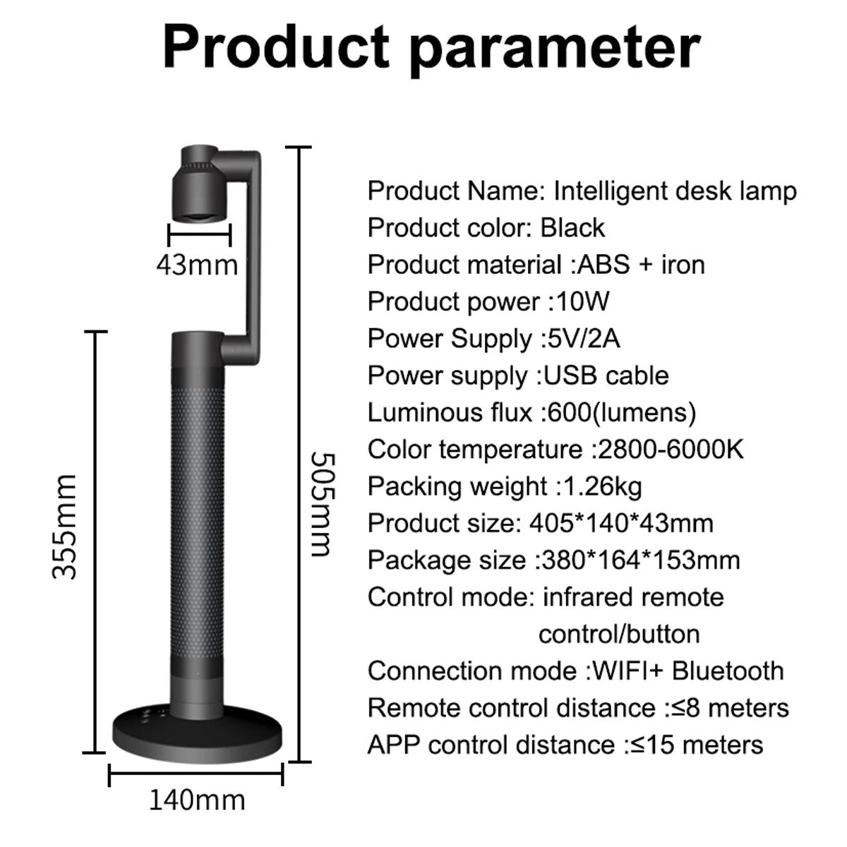 DESTINY GLB-106-0020 Επιτραπέζιο Φωτιστικό Πορτατίφ με RF Ασύρματο Χειριστήριο & Λειτουργία μέσω WiFi APP LED 10W 600lm 180° AC 220-240V IP20 Πολύχρωμο RGB Dimmable - Sanan SMD Chip - Μαύρο - Μ14 x Π14 x Υ50