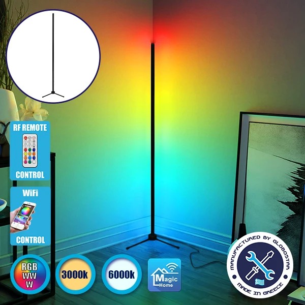 Μοντέρνο Minimal Επιδαπέδιο Μαύρο Φωτιστικό 200cm LED 40 Watt με Ασύρματο Χειριστήριο 2.4G RF, Λειτουργία μέσω WiFi APP & Dimmer RGBW+WW Πολύχρωμο - Ψυχρό - Ημέρας - Θερμό ALIEN Design GLOBO-200-12