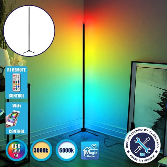 Μοντέρνο Minimal Επιδαπέδιο Μαύρο Φωτιστικό 200cm LED 40 Watt με Ασύρματο Χειριστήριο 2.4G RF, Λειτουργία μέσω WiFi APP & Dimmer RGBW+WW Πολύχρωμο - Ψυχρό - Ημέρας - Θερμό ALIEN Design GLOBO-200-12