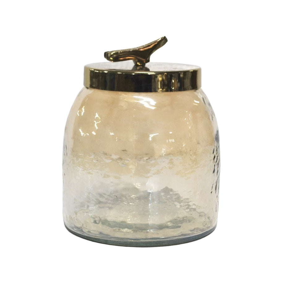 Διακοσμητική Γυάλινη Μελί Φοντανιέρα με Χρυσό Μεταλλικό Καπάκι 13x13x14