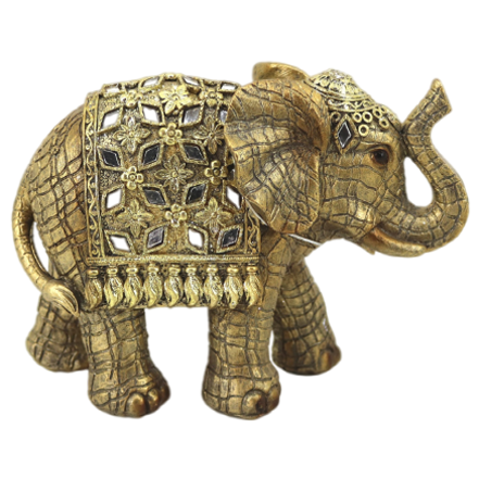 Διακοσμητικός Ελέφαντας Πολυεστερικός σε Χρυσό Αντικέ Χρώμα 17x8x13