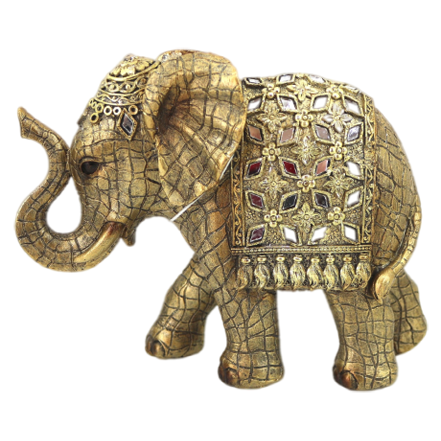 Διακοσμητικός Ελέφαντας Πολυεστερικός σε Χρυσό Αντικέ Χρώμα 21x7x15