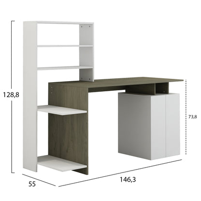 ΓΡΑΦΕΙΟ ΜΕ ΒΙΒΛΙΟΘΗΚΗ ROCHELL ΜΕΛΑΜΙΝΗ OLIVE GREY ΛΕΥΚΟ 146,3x55x128,8