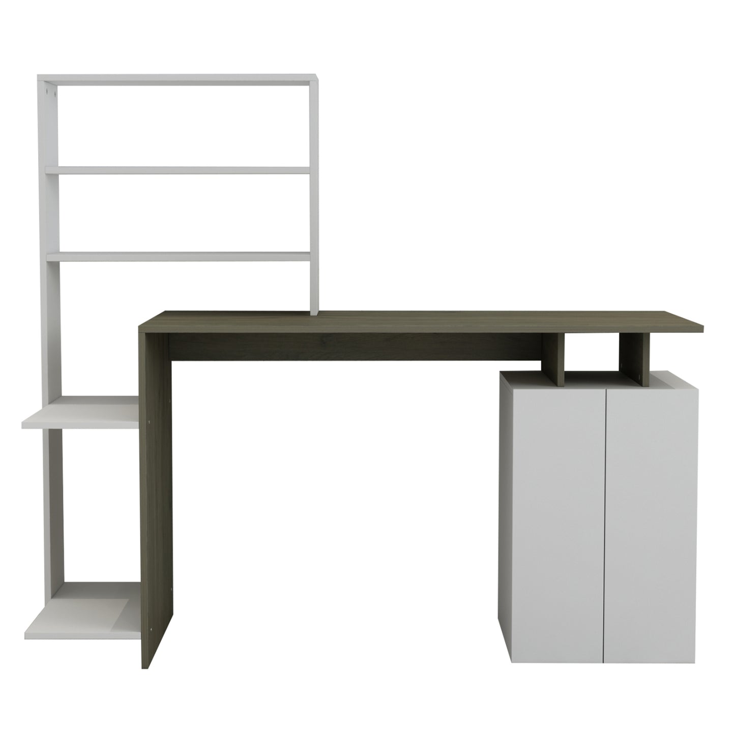 ΓΡΑΦΕΙΟ ΜΕ ΒΙΒΛΙΟΘΗΚΗ ROCHELL ΜΕΛΑΜΙΝΗ OLIVE GREY ΛΕΥΚΟ 146,3x55x128,8