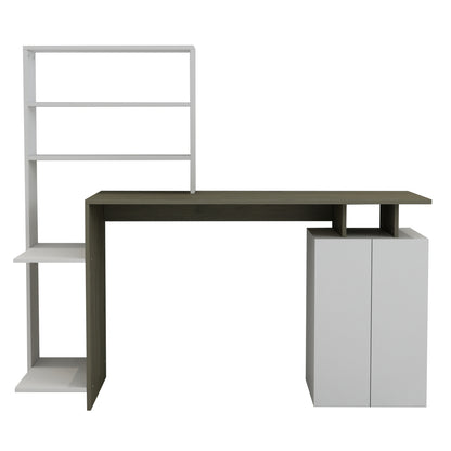 ΓΡΑΦΕΙΟ ΜΕ ΒΙΒΛΙΟΘΗΚΗ ROCHELL ΜΕΛΑΜΙΝΗ OLIVE GREY ΛΕΥΚΟ 146,3x55x128,8