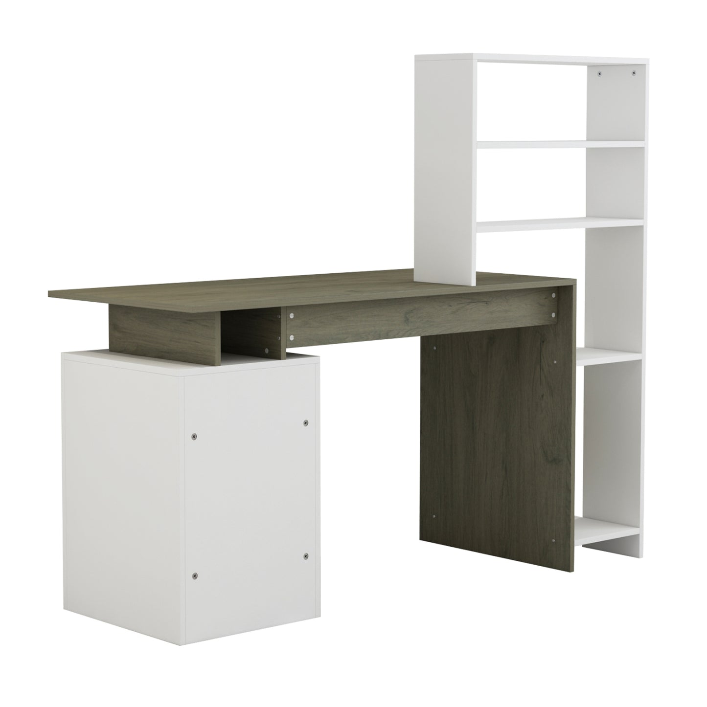 ΓΡΑΦΕΙΟ ΜΕ ΒΙΒΛΙΟΘΗΚΗ ROCHELL ΜΕΛΑΜΙΝΗ OLIVE GREY ΛΕΥΚΟ 146,3x55x128,8