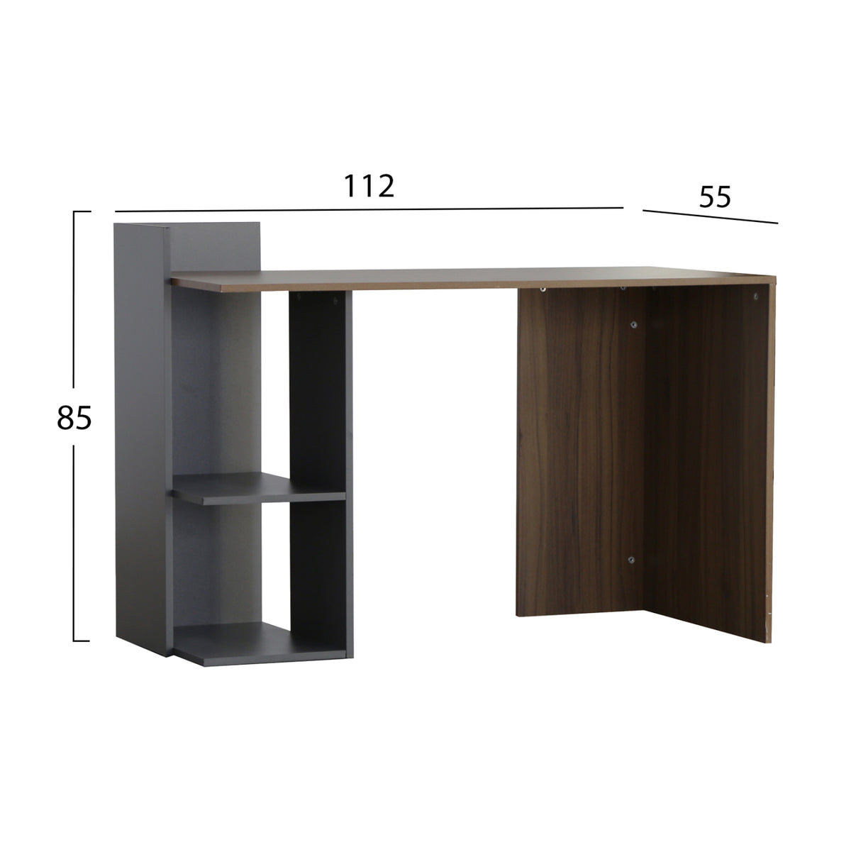 SYNDYA MELAMINE DESK WITH SHELVES WALNUT GREY 112x55x85