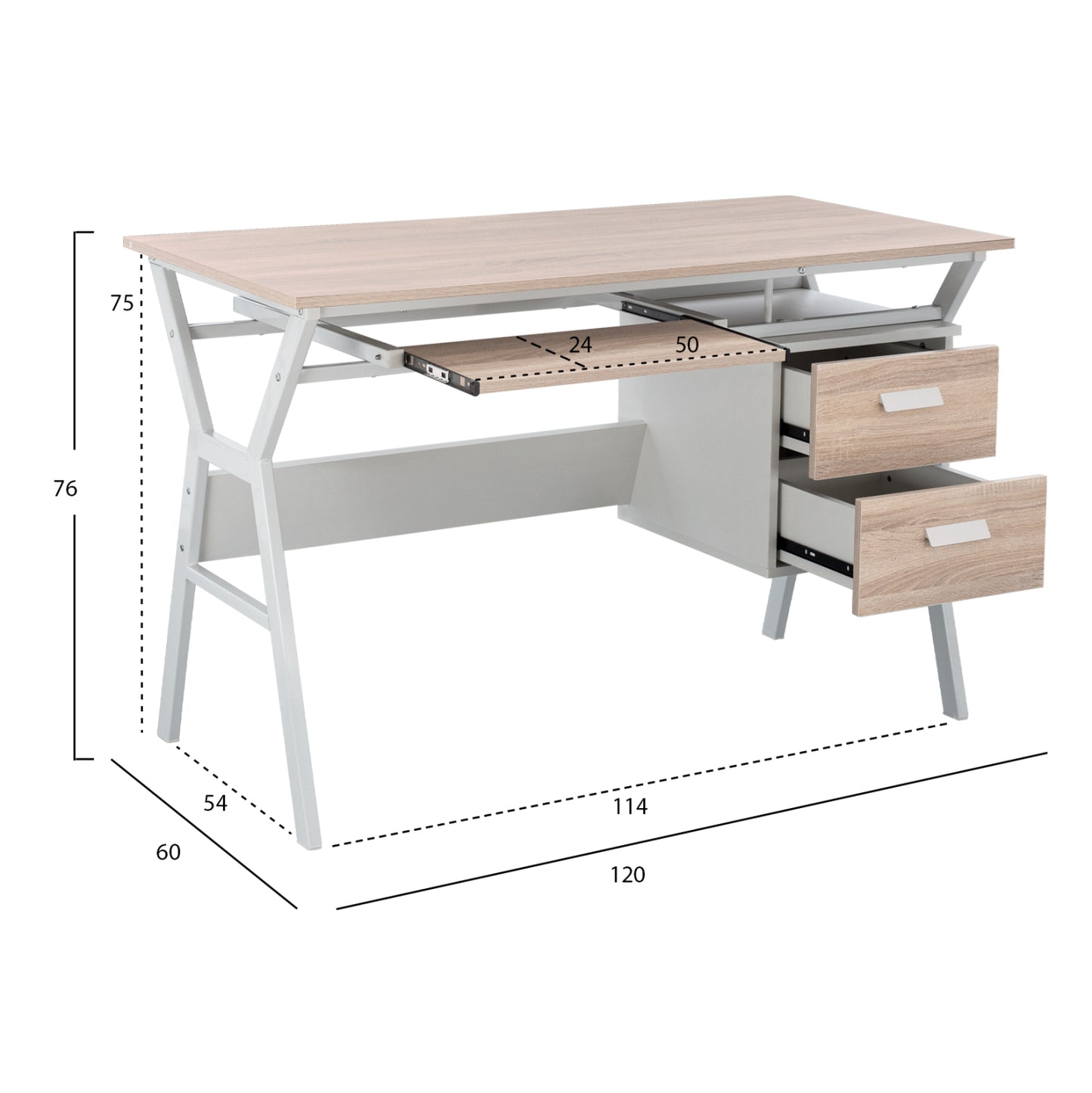 ΓΡΑΦΕΙΟ VITINO ΜΕΛΑΜΙΝΗ ΜΕΤΑΛΛΟ ΣΕ SONAMA ΛΕΥΚΟ 120x60x76