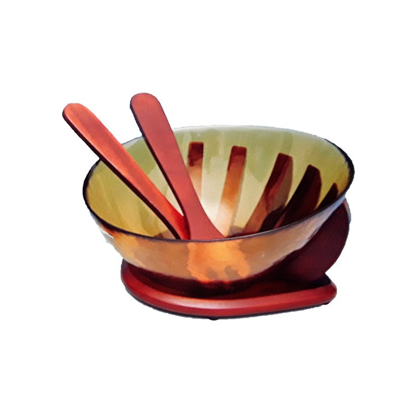 Σαλατιέρα Γυάλινη με Σετ Σερβιρίσματος σε Ξύλινη Βάση 20x30x13