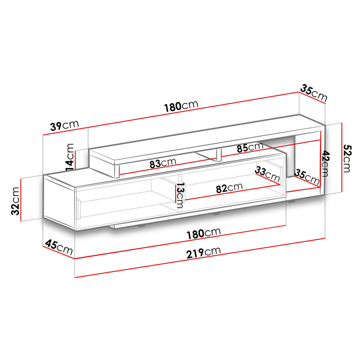 Έπιπλο Τηλεόρασης Bron Γκρι - Λευκό 219x45x52