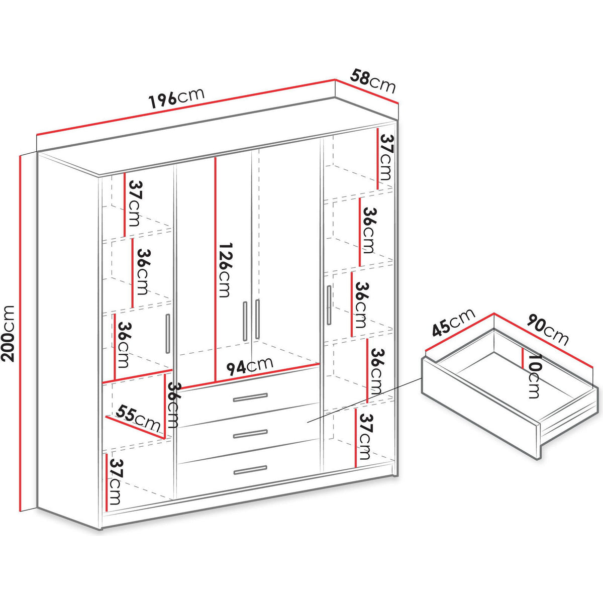 Bali 4-Door Wardrobe White 195x58x200