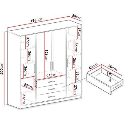 Bali 4-Door Wardrobe White 195x58x200